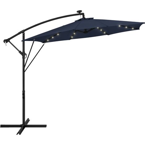 ML-Design Ampelschirm Ø300 cm mit LED Solar, Navy Blau, Alu Sonnenschirm mit Kurbel, Gartenschirm UV50+ Sonnenschutz & wasserabweisend, Marktschirm 360° drehbar, Terrassenschirm mit Abdeckung, Ständer