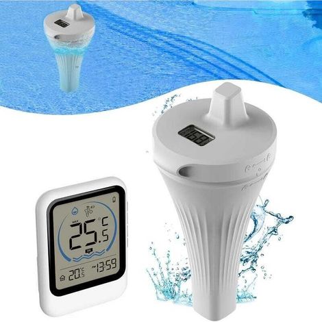 Thermomètre sans fil pour piscine, capteur de température précis, affichage 12/24 h, plage de mesure −40 °C à +70 °C, adapté aux aquariums et jacuzzis (piles non incluses) (1/5)