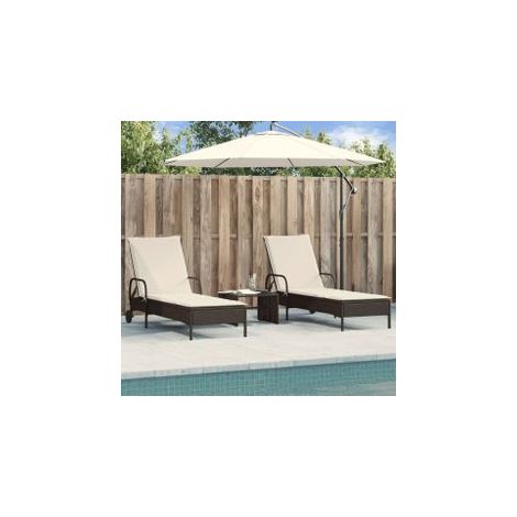 Chaises longues avec coussins lot de 2 marron résine tressée (1/5)