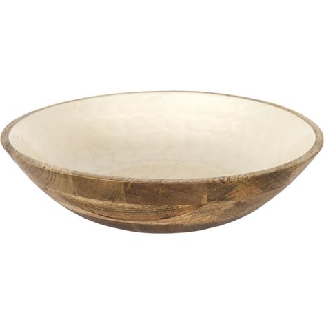 Saladier en bois de manguier avec intérieur texturé nid d'abeille beige (Ø33 cm)