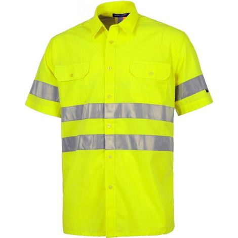 Camisa manga corta de alta visibilidad de cuello clásico WORKTEAM C3810 52 Amarillo A.V.