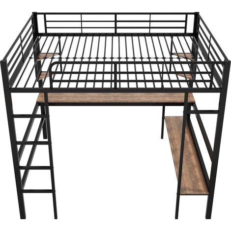 Metall-Hochbett 140x200 cm Schwarz mit Schreibtisch, Regalen und Bücherregal HOMVRA (1/5)