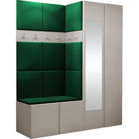 Conjunto para recibidor Pinis X, Cachemira, 186x158x46cm, Espejo, Aglomerado laminado, Tapiz, Colocada, Montada en la pared