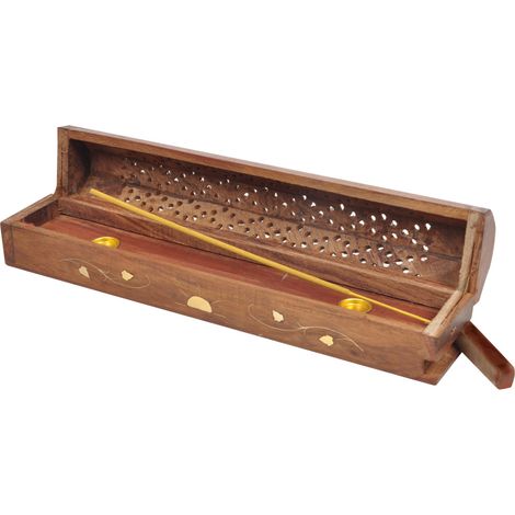 Boîte porte encens en bois de 30 cm baton et cone