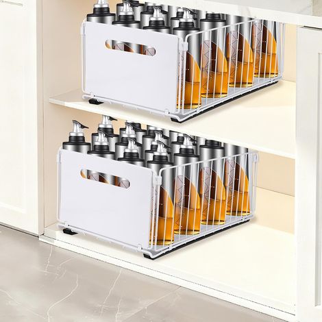 Rangement Sous évier,Organiseur de Cuisine,Étagère, Porte-épices,Panier Coulissant en métal,pour Cuisine, Salle Bain,Chambre (Blanc - 38 x 25 19 cm (2 PC)) Blanc X Cm Pc)'Blanc - 38 X 25 X 19 Cm (2 Pc (1/5)