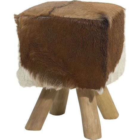 Poggiapiedi in Pelle di Agnello Stampa Animalier Gambe in Legno Dalton