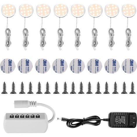 Lampe Sous Meuble LED Eclairage Sous Placard Vitrine Spot Encastrable 16W pour Placard Meuble Cabinet Cuisine Blanc Chaud 3000K (Lot de 8) [Classe énergétique A++] (1/4)