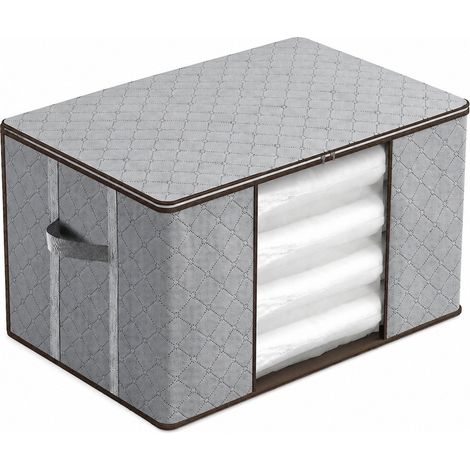 Sac de rangement pour couette, organisateur de vêtements en non-tissé, sacs de déménagement pour chambre, motif à carreaux gris clair 90 L (1/4)