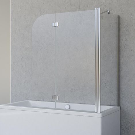 Schulte Duschabtrennung Angle mit Seitenwand, 2-teilig faltbar - Breite: 112, Höhe: 142 cm, Glas: 5 mm Sicherheitglas Klar Hell, Profil: Chromoptik, geeignet für Wannentiefe: 79-81 cm (1/5)