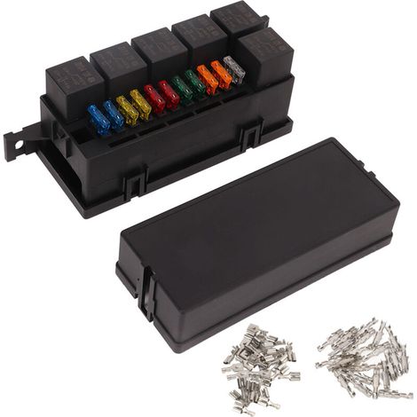 Caja de relés y fusibles impermeable con 6 relés + 11 ranuras ATC/ATO para coches, barcos y yates.