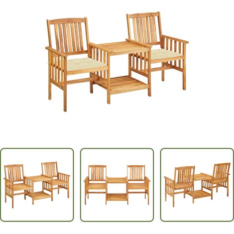 vidaXL Jardin en bois -  Chaises de jardin avec table à thé et coussins Acacia solide (1/5)