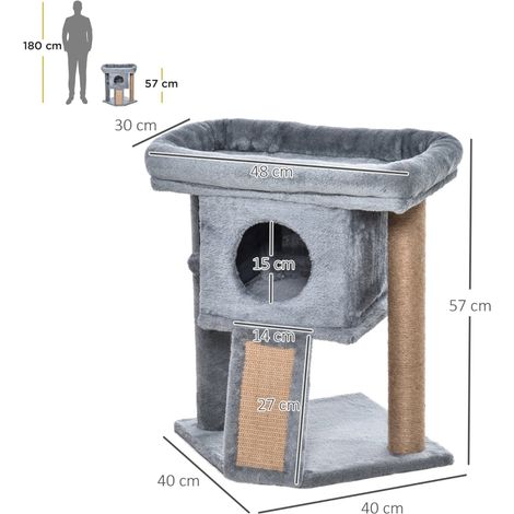 Cat Tree Tower for Indoor Cats Cat Scratching Post Climbing Activity Centre w/Jute Scratching Pad, Toy Ball, Cat House - Grey