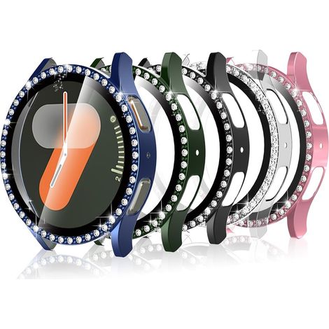 5 Pièces Coque Compatible pour Samsung Galaxy Watch 7 40mm Protecteur D'écran,Cristal Brillant HD Résistant Rayures Verre Trempé PC Protection Case Compatible pour Samsung Galaxy Watch 7 40mm (1/5)
