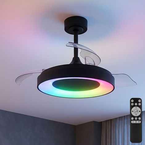 Deckenlampe Wohnzimmerleuchte Deckenventilator Schlafzimmerlampe Raumkühler, Metall Kunststoff grau, dimmbar Fernbedienung RGB Farbwechsel Rechts-/Linkslauf CCT, LED 40W 2400Lm 2700-6500K, D 91cm (1/5)