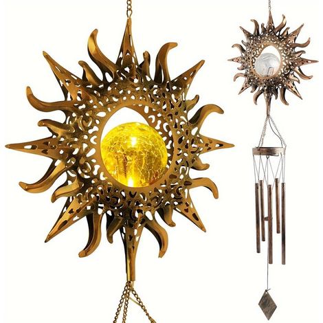 Carillon solaire d'extérieur, carillon solaire d'extérieur avec boule de verre crépitante, décoration de jardin, décoration extérieure