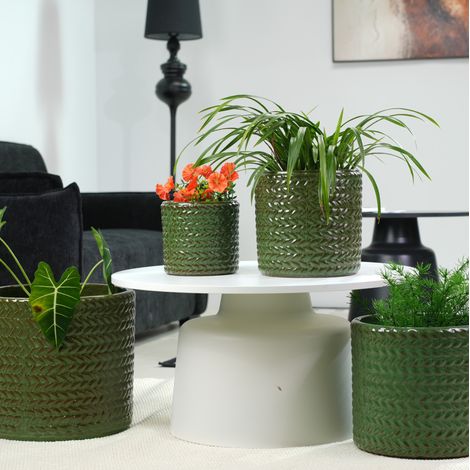 Pot de fleurs en céramique Ø37 cm vert olive brillant, avec drainage pour salon et jardin FloraGrace (1/5)