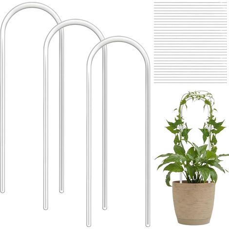 Lot de 3 treillis en forme de U pour plantes en pot, support de plantes d'intérieur en plastique transparent de 40,1 cm avec 30 attaches, treillis pour plantes grimpantes pour lierre, pothos, dracaena (1/5)