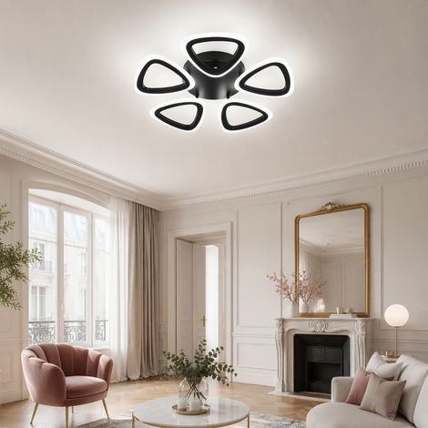 Plafonnier LED, lampe de plafond, plafonnier 5 branches 3 couleurs mémoire, 1999 lm 35 W, salon chambre, noir sable (1/5)