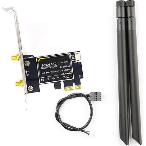 Carte réseau sans fil PCI-E double bande Gigabit 2,4/5 GHz 9260AC pour PC de bureau, compatible Bluetooth 5.0, débit de 1730 Mbit/s (9260NGW) (1/5)