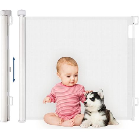 Barrière de Sécurité Rétractable pour Bébé 180 cm Extra Large à Une Main, Barrière D'escalier pour Bébé et Animaux Domestiques, Intérieur et Extérieur, Blanc (1/5)