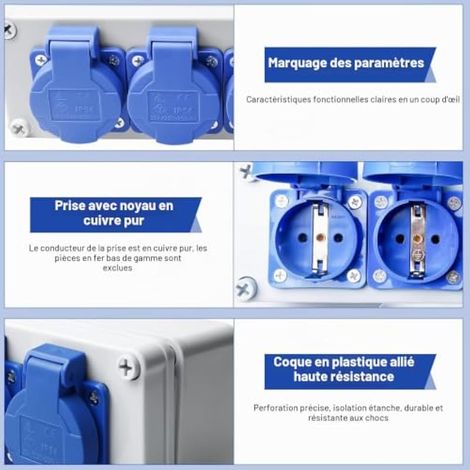 Lot de 4 distributeurs de courant Schuko 230 V, IP44, répartiteur de courant mural, 16 A, botes de distribution murale en saillie, pour intérieur/extérieur (1/3)