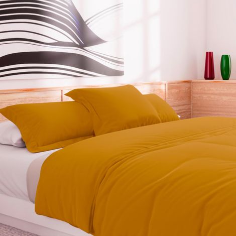 Housse de Couette en Coton 57 Fils 240x220 cm UNI Moutarde (1/3)