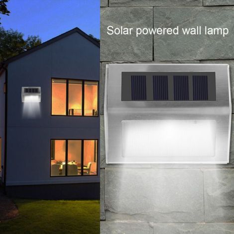Pwshymi Lampe solaire Lampe murale à énergie solaire à 3LED en acier inoxydable, lumière de paysage jardin lampion Lumière blanche (1/5)