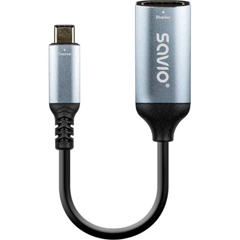 Savio AK-78 adaptateur de cable de video 0.015 m USB Type C HDMI Noir, Argent