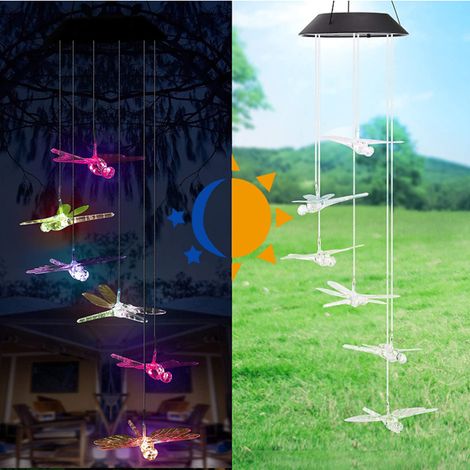 Carillon solaire éolien adapté à la terrasse du jardin en forme de petite libellule, étanche, transparent, 1 pièce (1/5)