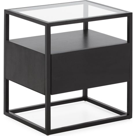 Nachttisch 50X40X55 Glas/Holz Schwarz (1/4)