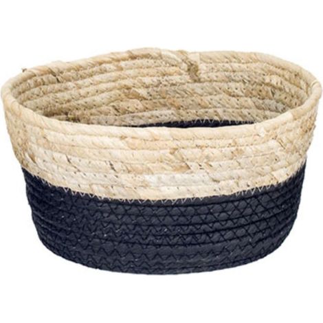 Corbeille en jonc de mer - noir et naturel (1/2)