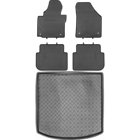 Set di tappetini in gomma per auto e tappetino per bagagliaio per Volkswagen Touran I Minivan dal 2010 al 2015.