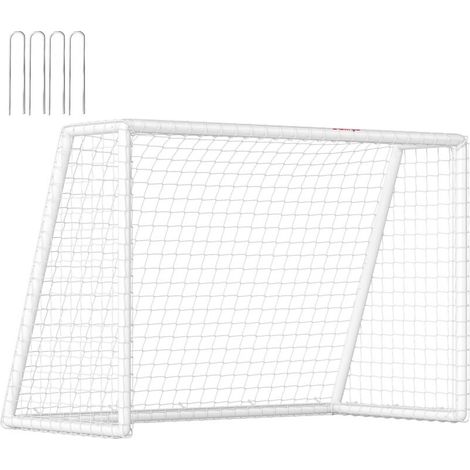 But de football, filet robuste, cadre en plastique, piquets, 180 cm (L) x 92 cm (l) x 124 cm (H), blanc