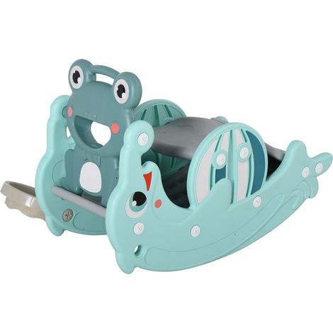 HOMCOM 3-in-1 Cavallo a Dondolo Scivolo per Bambini e Canestro, Età 18-36 mesi, per Casa e Giardino, Verde (1/4)