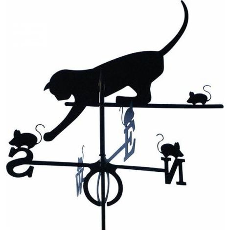 Girouette de jardin chat et souris en fer forgé – Hauteur 100 cm – Découpe au laser – Peinture epoxy haute température – Outils Et Nature