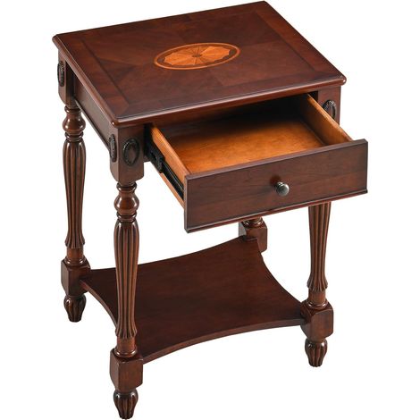 PADMA HOUSE Square End Table with Drawer, Solid Wood 2 Tier End Side Table with Storage Shelves, Small Nightstand for Small Spaces, Living Room, Bedroom, Easy Assembly, Cherry Walnut (1/5)