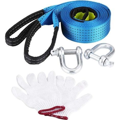 Tow Rope, Sangle de remorquage de récupération, Qiilu Sangle de Remorquage, Câble de Remorquage avec 1Paire de Gants Corde de Remorquage Max 8 Tonnes (5m) (1/5)