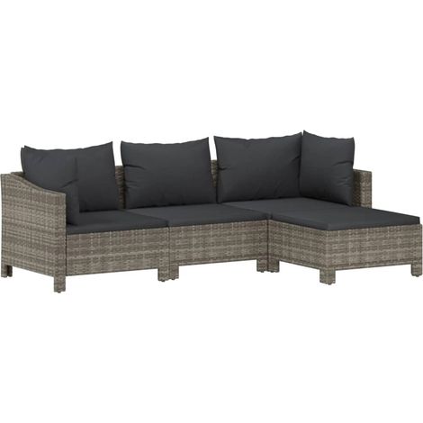 Mobili da giardino mobili da esterno Set di mobili da 4 pezzi con cuscini grigi in resina intrecciata 020016142