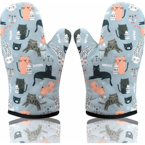 Chat 1 Paire Gant de Cuisine, Gant Four Manique Four Oven Mitts Oven Gloves Gant Manique Anti Chaleur Respirant Gants Isolants Cuisine pour Barbecue Cuisson Cuisine Pizza Biscuit Gâteau