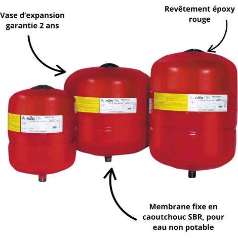 Vase d'expansion 12 litres pour chauffage et climatisation – Membrane fixe en caoutchouc SBR – Température de service -10°C à +99°C – Elbi (1/3)