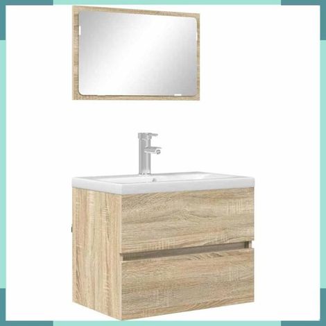 Meuble salle de bain - 876034 - Chêne Sonoma - Miroir plan intégré - À suspendre (1/5)