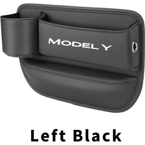 (Y-Left Noir) Boîte de rangement pour l'espace entre le siège et le siège de Tesla Model 3 et Model Y (2023-2022) - Pochette pour gobelet, téléphone et clés - Accessoires intérieurs en cuir (1/5)
