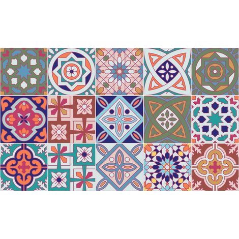 15 Stickers adhésifs carrelages Sticker Autocollant Carreaux de ciment Mosaïque carrelage mural salle de bain et cuisine Carreaux de ciment adhésif mural azulejos 20 x 20 cm 15 pièces (1/4)