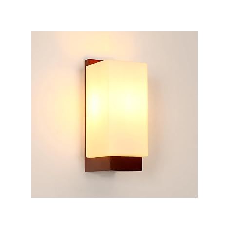 Comely Applique Murale Intérieure Bois, Vintage E27 Lampe Murale Design Minimaliste, Abat-jour en Verre Applique Murale pour Chambre, Salon, Salle à Manger, Couloir, Café [Classe énergétique E] (1/5)