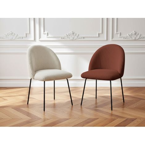 BOBOCHIC - Lot de chaises LALIE tissu velours côtelé et pieds métal noir Beige et orange (1/5)