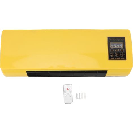 Ventilateur mural chauffant avec télécommande, design compact jaune 55x20cm, idéal pour salle de bain et salon, installation facile (1/5)