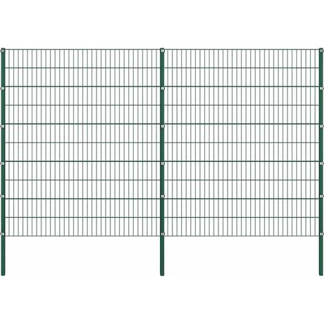 Fence Panel with Posts Iron 349x200 cm Green vidaXL