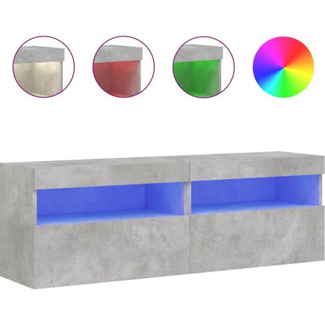 Meubles TV muraux et lumières LED 2 pcs,Banc TV,Armoire TV gris béton 60x30x40 cm CFW155450 (1/5)