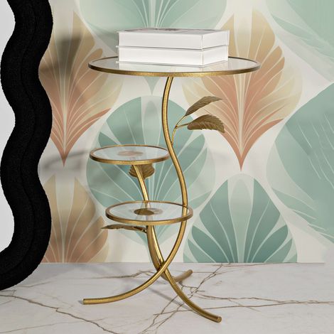 Couchtisch Fana, 3 Etagen, Rundform, Transparent, 54x54x70h cm, Gold (1/5)