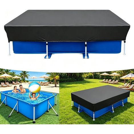 Couverture rectangulaire pour piscine hors-sol – Convient aux piscines rectangulaires hors-sol – 225 x 150 x 30 cm – Tissu Oxford – Noir (1/5)